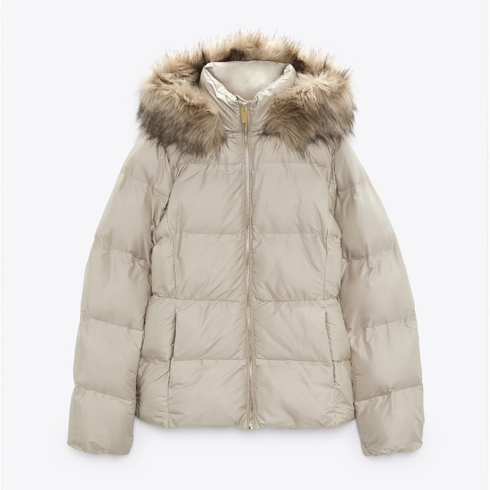 ZARA REMOVABLE HOOD WATER AND WIND PROTECTION PUFFER JACKET - MINK - NEW W TAGS